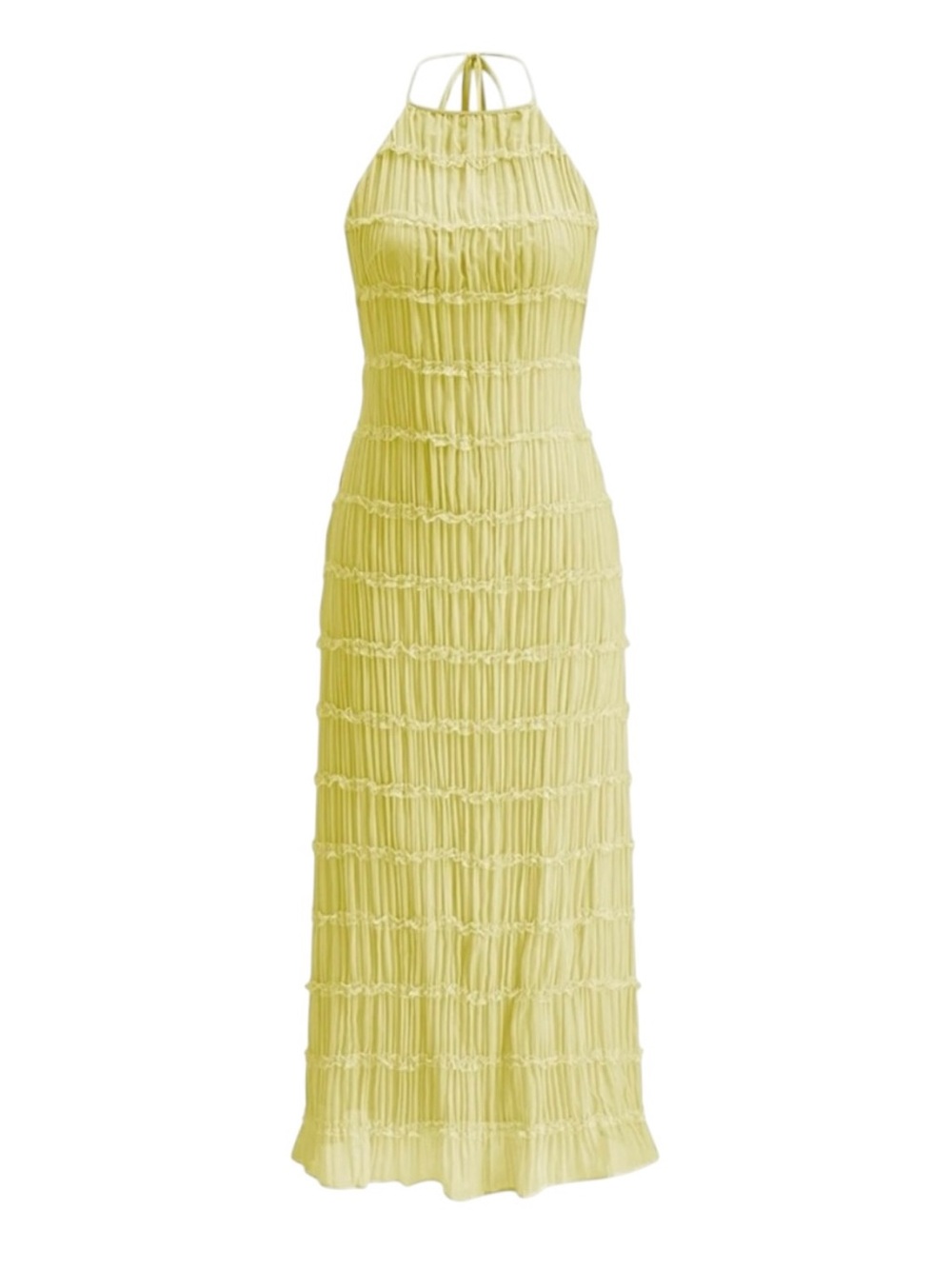 Commense Sunshine Yellow Halter Maxi Dress Open Back Tiered Ruffle NWT Medium